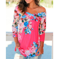 Stylish Floral Off Shoulder Casual Blouse - gray