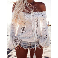 Stylish Lace Off Shoulder Casual Blouse - white