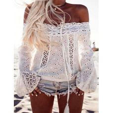 Stylish Lace Off Shoulder Casual Blouse - white