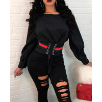 Stylish Lace-up Corset Blouse - black