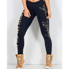 Stylish Letter Print Tight Sports Leggings - black