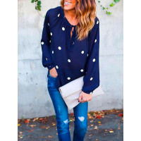 Stylish Polka Dot Print Casual Blouse - blue