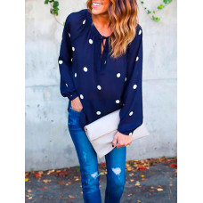 Stylish Polka Dot Print Casual Blouse - blue