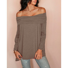 Stylish Ruched Fold-over Casual Blouse - pink,gray,khaki,black,light gray,purple