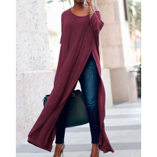 Stylish Solid High Slit Casual T-Shirt - coffee