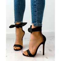 Suede Ankle Tied Detail Stiletto Heels - black