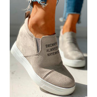 Suede Letter Pattern Casual Sneakers - light gray