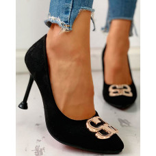 Suede Metal Detail Thin Heels - black