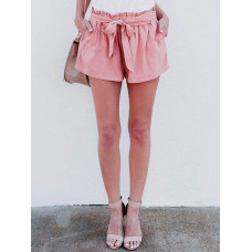 Summer Solid Frills Tie Waist Shorts - pink