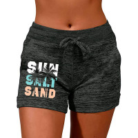 Sun Salt Sand Coconut Tree Print Drawstring Shorts - Dark grey