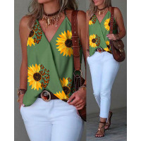 Sunflower Butterfly Print Wrap Tank Top - green