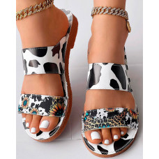 Sunflower Cow Leopard Print Double Strap Slippers Summer Sandals - Multicolor