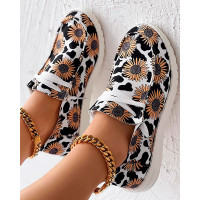 Sunflower Cow Print Lace-up Casual Slip-On - yellow