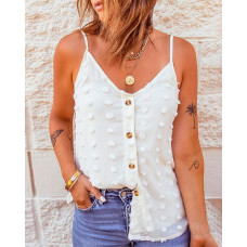 Swiss Dot Button Front Cami Top - white