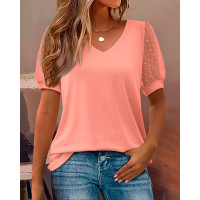 Swiss Dot Puff Sleeve Top - pink