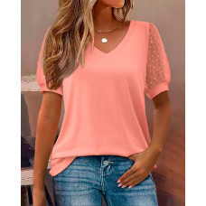 Swiss Dot Puff Sleeve Top - pink