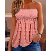 Swiss Dot Shirred Bandeau Tank Top - pink