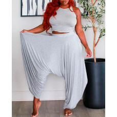 Tank Top & Harem Pants Set - light gray