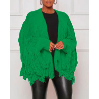 Tassel Design Long Sleeve Knit Cardigan - green