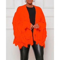 Tassel Design Long Sleeve Knit Cardigan - orange