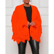 Tassel Design Long Sleeve Knit Cardigan - orange