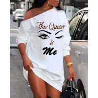 The Queen Is Me Figure Print Long Sleeve Casual Dress - white