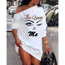 The Queen Is Me Figure Print Long Sleeve Casual Dress - white