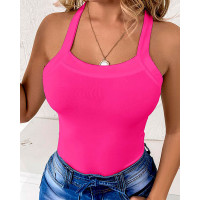 Thick Strap Backless Bowknot Design Top - hot pink