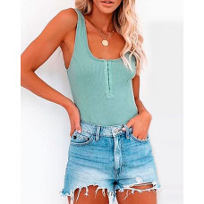 Thick Strap Button Front Tank Top - light green