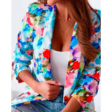 Tie Dye Floral Print Shawl Collar Blazer - Multicolor