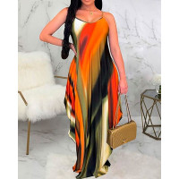 Tie Dye Print Asymmetrical Cami Dress - orange