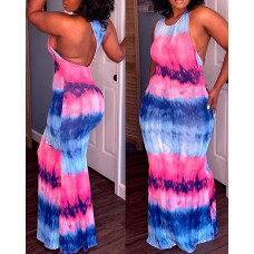 Tie Dye Print Backless Maxi Dress - Multicolor