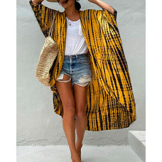 Tie Dye Print Batwing Sleeve Cover Up - yellow