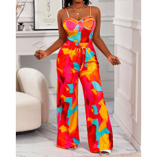 Tie Dye Print Cami Top & Drawstring Pants Set - Multicolor