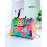 Tie Dye Print Chain Strap Shoulder Bag With Handle - Multicolor