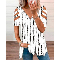 Tie Dye Print Cold Shoulder T-shirt - white