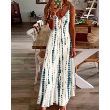 Tie Dye Print Colorblock V-Neck Maxi Dress - white