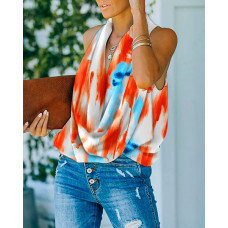 Tie Dye Print Cowl Neck Casual Top - Multicolor