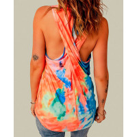 Tie Dye Print Crisscross Ruched Tank Top - Multicolor