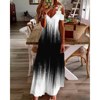 Tie Dye Print Crochet Lace Patch Cold Shoulder Dress - gray