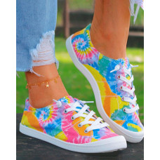 Tie Dye Print Lace-Up Canvas Sneakers - Multicolor