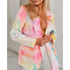 Tie Dye Print Long Sleeve Blazer Coat - Multicolor