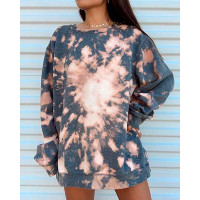 Tie Dye Print Loose Casual Sweatshirt - gray