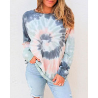 Tie Dye Print O-neck Sweatshirt - blue