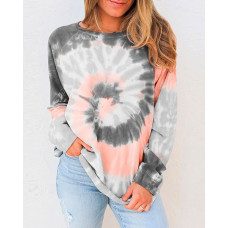 Tie Dye Print O-neck Sweatshirt - gray