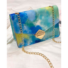 Tie Dye Print Ombre Chain Strap Crossbody Bag - blue