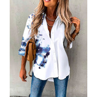 Tie Dye Print Pocket Design Long Sleeve Shirt - white