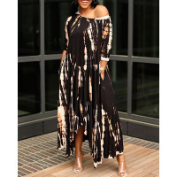 Tie Dye Print Pocket Design Maxi Dress - black