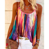 Tie Dye Print Ruched Flowy Tank Top - Multicolor