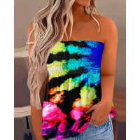 Tie Dye Print Shirred Ruched Tank Top - Multicolor